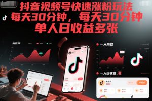 抖音视频号快速涨粉玩法，每天30分钟，单人日收益多张-数智网创