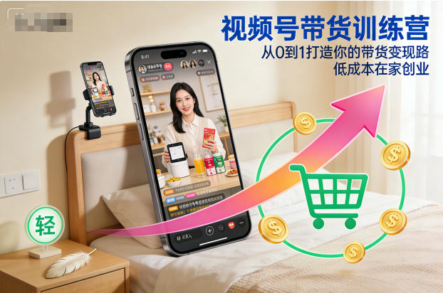 视频号带货训练营，从0到1打造你的带货变现路，低成本在家创业-数智网创