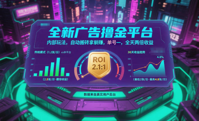 全新广告撸金平台,内部玩法,自动搬砖拿躺賺,单号一天保底2张+,全天两倍收益【揭秘】-数智网创