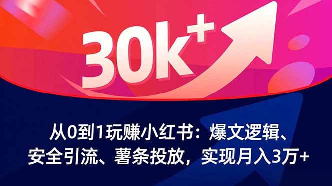从0到1玩赚小红书:爆文逻辑、安全引流、薯条投放,实现月入3万+-数智网创