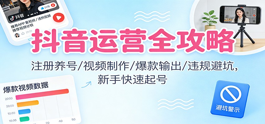 抖音运营全攻略:注册养号/视频制作/爆款输出/违规避坑,新手快速起号-数智网创