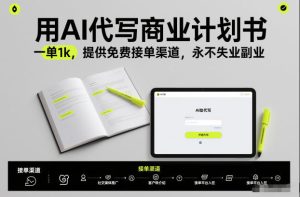 用AI代写商业计划书，一单1k，提供免费接单渠道，永不失业副业-数智网创