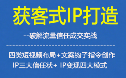 获客型IP打造,破解流量信任成,四类短视频布局+文案钩子指令创作IP三大信任状+IP变现四大模式-数智网创
