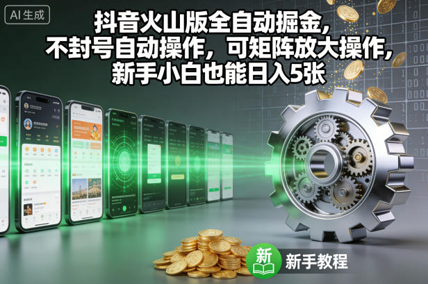 抖音火山版全自动掘金，不封号自动操作，可矩阵放大操作，新手小白也能日入5张【揭秘】-数智网创