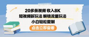 20多条视频收入8K，短视频新玩法，解锁流量玩法，小白轻松复制-数智网创