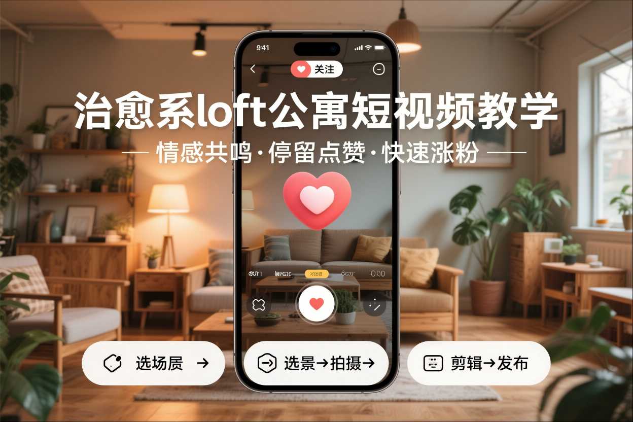 治愈系loft公寓短视频制作教学，情感共鸣引停留点赞关注，快速起号涨粉-数智网创