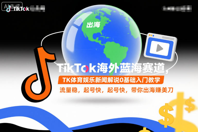 TikTok海外蓝海赛道，TK体育娱乐新闻解说0基础入门教学，流量稳，起号快，带你出海賺美刀-数智网创