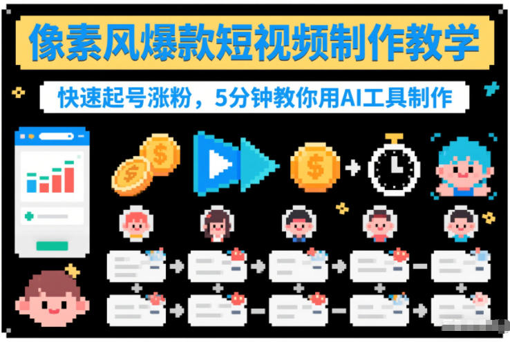 像素风爆款短视频制作教学,快速起号涨粉,5分钟教你用AI工具制作-数智网创