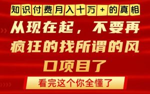 知识付费月入10个W的真相，做网创项目这一个就够了，不要再疯狂的找所谓的风口项目【揭秘】-数智网创