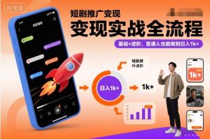 短剧推广变现实战全流程,基础+进阶,普通人也能做到日入1k+-数智网创