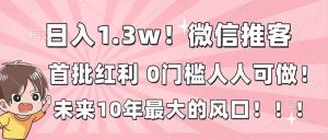 日入1.3w！微信推客，首批红利，未来10年最大的风口，0门槛，人人可做！-数智网创