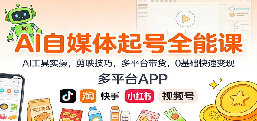 AI自媒体起号全能课：AI工具实操，剪映技巧，多平台带货，0基础快速变现-数智网创