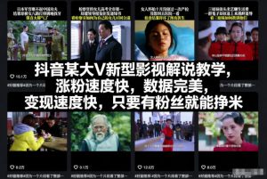 抖音某大V新型影视解说教学，涨粉速度快，数据完美，变现速度快，只要有粉丝就能挣米-数智网创