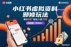 小红书虚拟资料邪修玩法，单价68，轻松入账3W，信息差玩法，市场庞大-数智网创