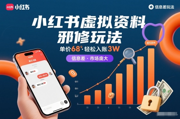 小红书虚拟资料邪修玩法，单价68，轻松入账3W，信息差玩法，市场庞大-数智网创