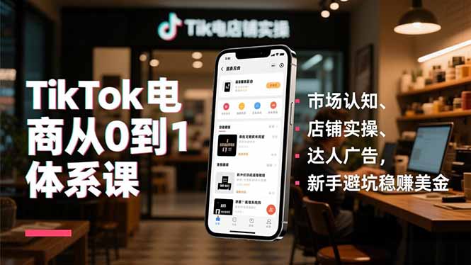 TikTok电商从0到1体系课，市场认知、店铺实操、达人广告，新手避坑稳赚美金-数智网创