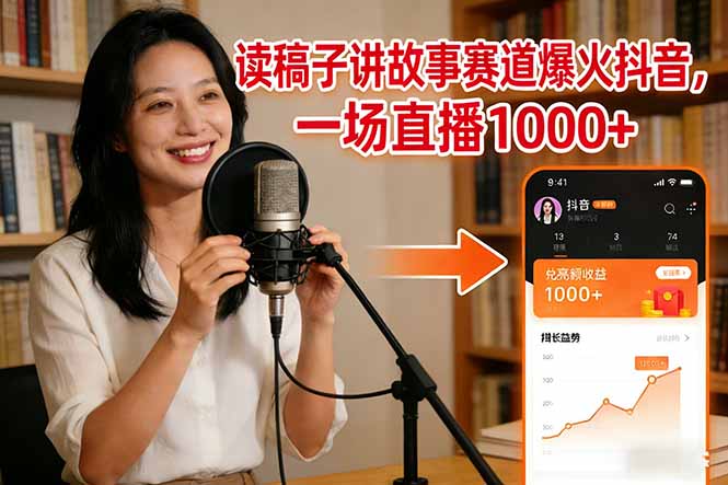 读稿子讲故事赛道爆火抖音，一场直播日入1000+-数智网创