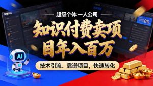 2026年卖项目年入百万，AI智能体个人IP-精准引流-稳定项目-转化成交-数智网创