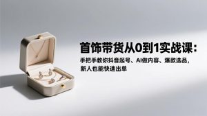 首饰带货从0到1实战课：手把手教你抖音起号、AI做内容、爆款选品，新人也能快速出单-数智网创