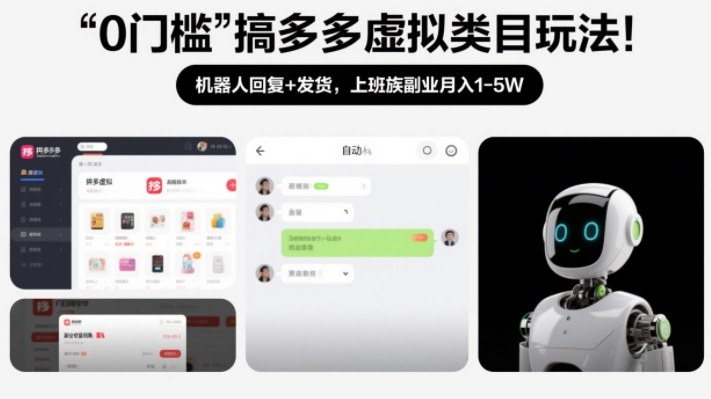 0门槛搞多多虚拟类目玩法！机器人回复+发货，上班族副业月入1-5W【揭秘】-数智网创