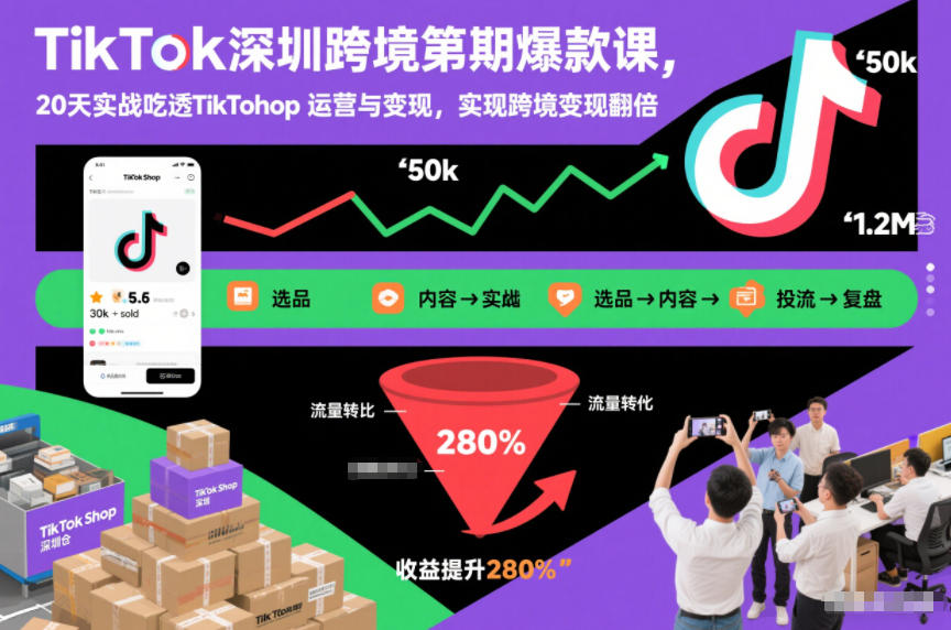 TikTok深圳跨境第2期爆款课,20天实战吃透TikTok Shop运营与变现,实现跨境变现翻倍-数智网创