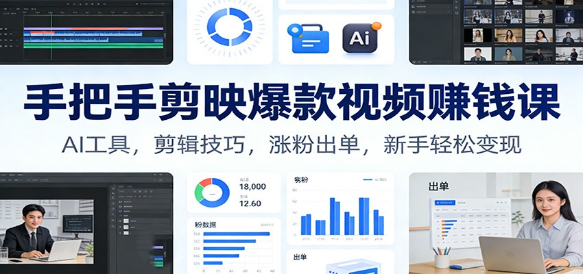 手把手剪映爆款视频赚钱课：AI工具，剪辑技巧，涨粉出单，新手轻松变现-数智网创