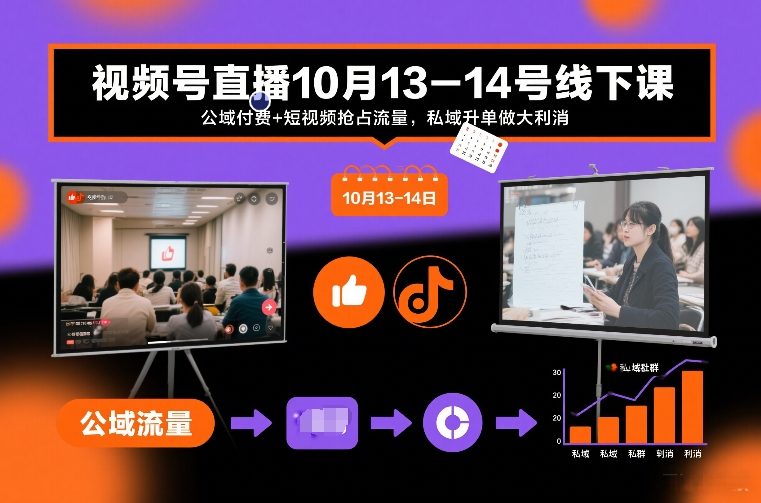 视频号直播10月13-14号线下课，公域付费+短视频抢占流量，私域升单做大利消-数智网创