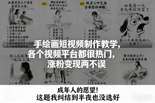 手绘画短视频制作教学，各个视频平台都很热门，涨粉变现两不误-数智网创