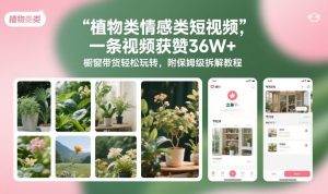 植物类情感类短视频，一条视频获赞36W+，橱窗带货轻松玩转，附保姆级拆解教程-数智网创