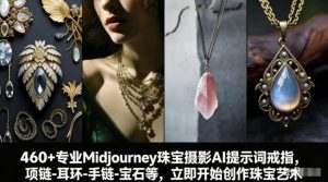 460+专业Midjourney珠宝摄影AI提示词戒指，项链-耳环-手链-宝石等，立即开始创作珠宝艺术-数智网创