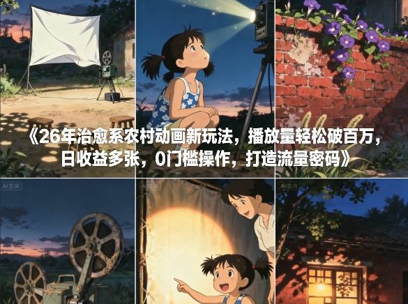 26年治愈系农村动画新玩法，播放量轻松破百万，日收益多张，0门槛操作，打造流量密码-数智网创