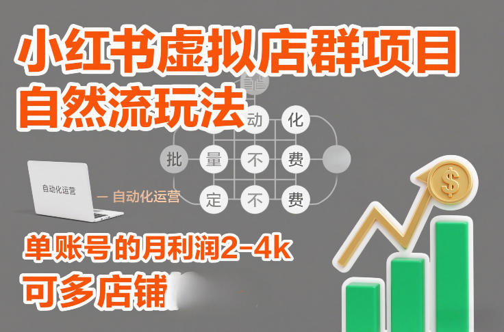 小红书虚拟店群项目,自然流玩法,批量自动化,稳定不费号,单账号的月利润2-4k,可多店矩阵-数智网创