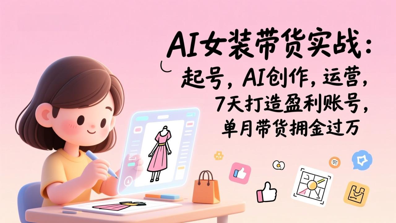 AI女装带货实战:起号,AI创作,运营,7天打造盈利账号,单月带货佣金过万-数智网创