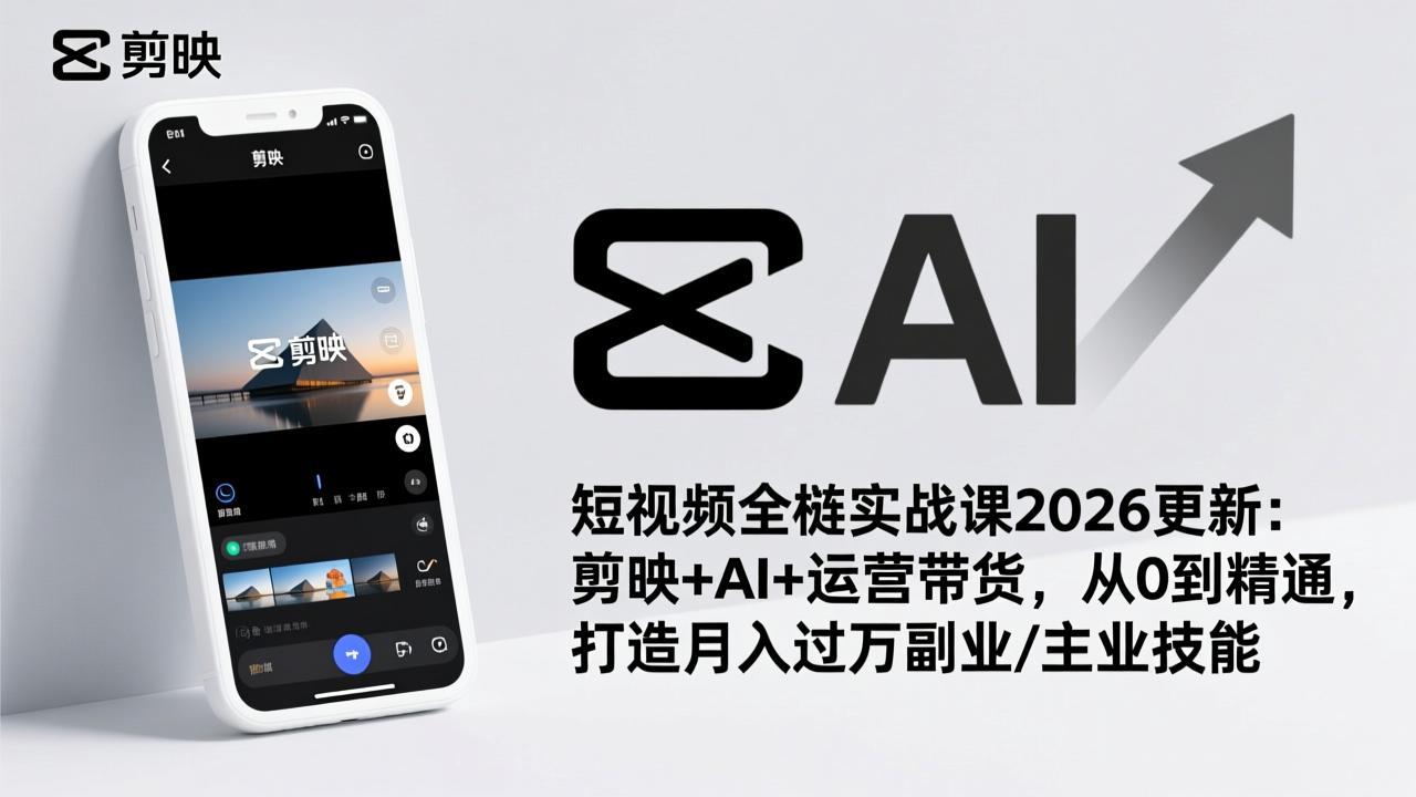 短视频全栈实战课2026更新:剪映+AI+运营带货,从0到精通,打造月入过万副业/主业技能-数智网创