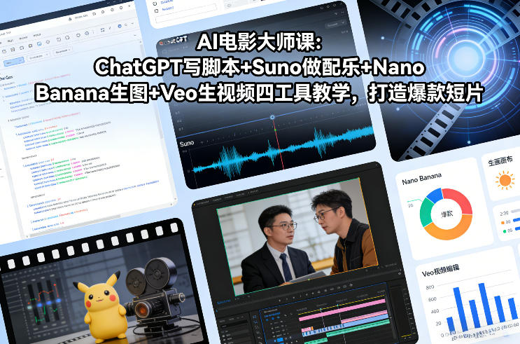 AI电影大师课：ChatGPT写脚本+Suno做配乐+Nano Banana生图+Veo生视频，打造爆款短片-数智网创