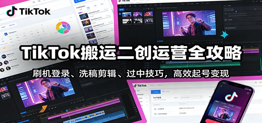 TikTok搬运二创运营全攻略：刷机登录、洗稿剪辑 、过中技巧，高效起号变现-数智网创