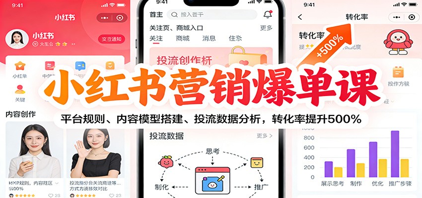 小红书营销爆单课：平台规则、内容模型搭建、投流数据分析，转化率提升500%-数智网创