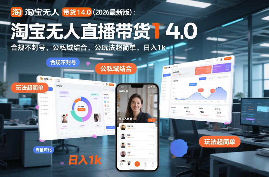 淘宝无人直播带货14.0(2026最新版)：合规不封号，公私域结合，玩法超简单，日入1k+【揭秘】-数智网创