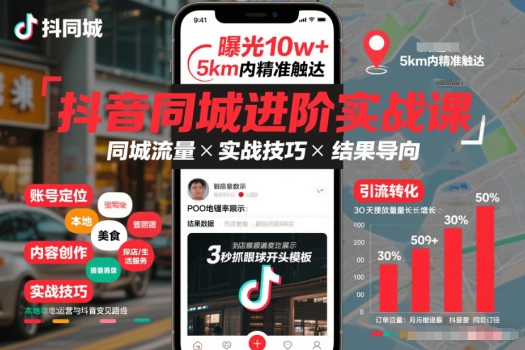 抖音同城进阶实战课,助你同城流量拿到结果-数智网创