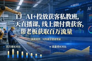 工厂AI+投放获客私教班,三天直播课,线上微付费获客,帮老板获取百万流量-数智网创
