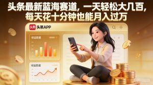 头条最新蓝海赛道，一天轻松大几张，每天花十分钟也能月入过1W【揭秘】-数智网创