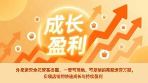 外卖运营全托管实操课，一套可落地、可复制的完整运营方案，实现店铺的快速成长与持续盈利-数智网创