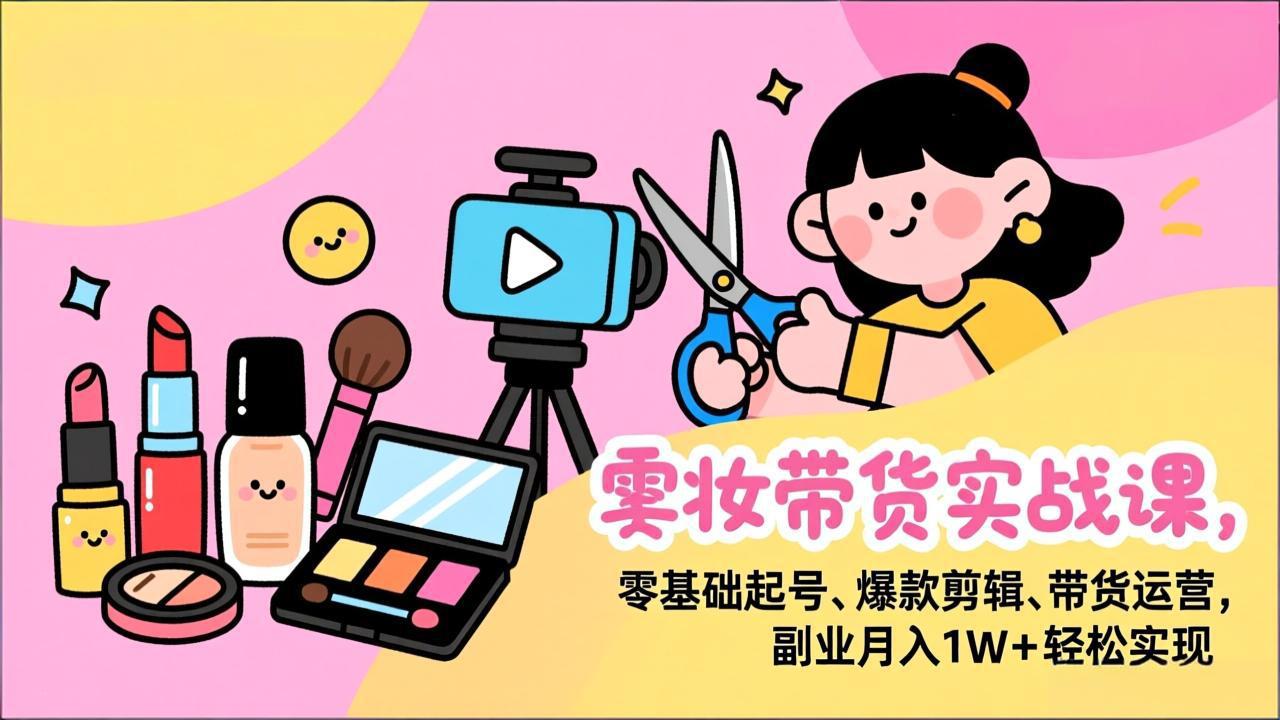 美妆带货实战课,零基础起号、爆款剪辑、带货运营,副业月入1W+轻松实现-数智网创