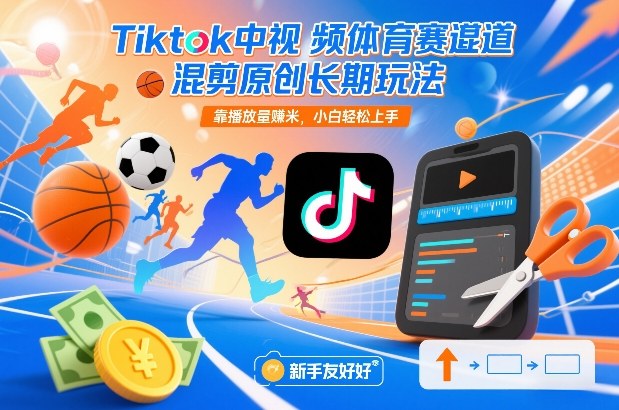 Tiktok中视频体育赛道混剪原创长期玩法，靠播放量賺米，小白轻松上手-数智网创