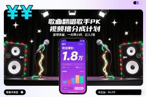 歌曲翻唱歌手PK视频撸分成计划，自带流量，一天两小时，日入2张-数智网创