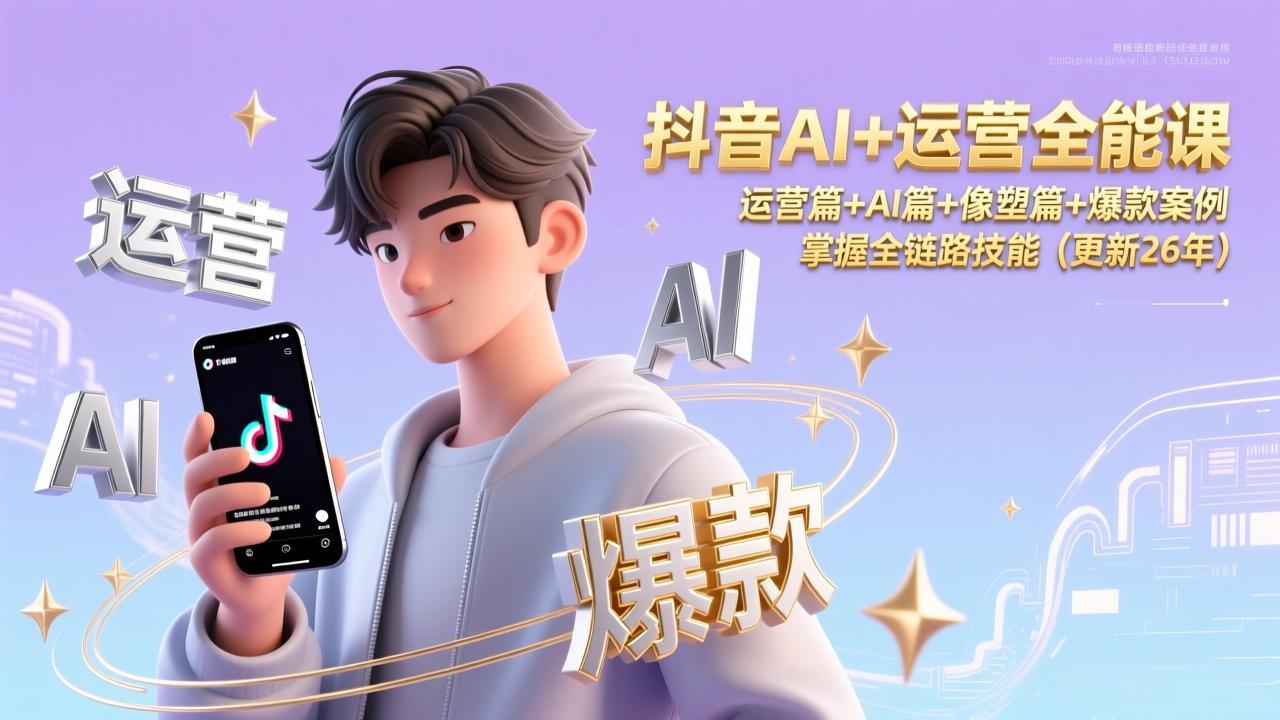 抖音AI+运营全能课,运营篇+AI篇+像塑篇+爆款案例,掌握全链路技能(更新26年-数智网创