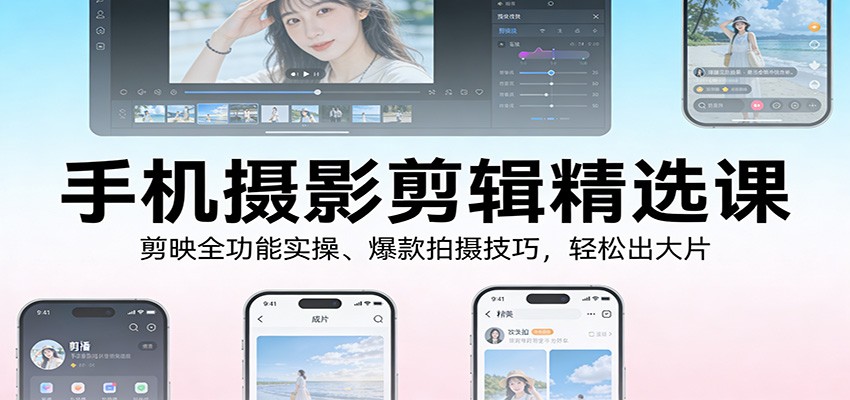 手机摄影剪辑精选课:剪映全功能实操、爆款拍摄技巧,轻松出大片-数智网创