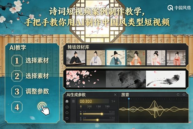 古诗词短视频案例制作教学，手把手教你用AI制作中国风类型短视频-数智网创