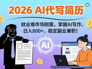 AI代写简历，超暴利，用万能模板月入1-3万实战教程，2026年市场刚需！-数智网创
