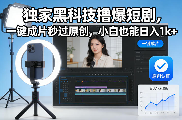 独家黑科技撸爆短剧，一键成片秒过原创，小白也能日入1k+【揭秘】-数智网创